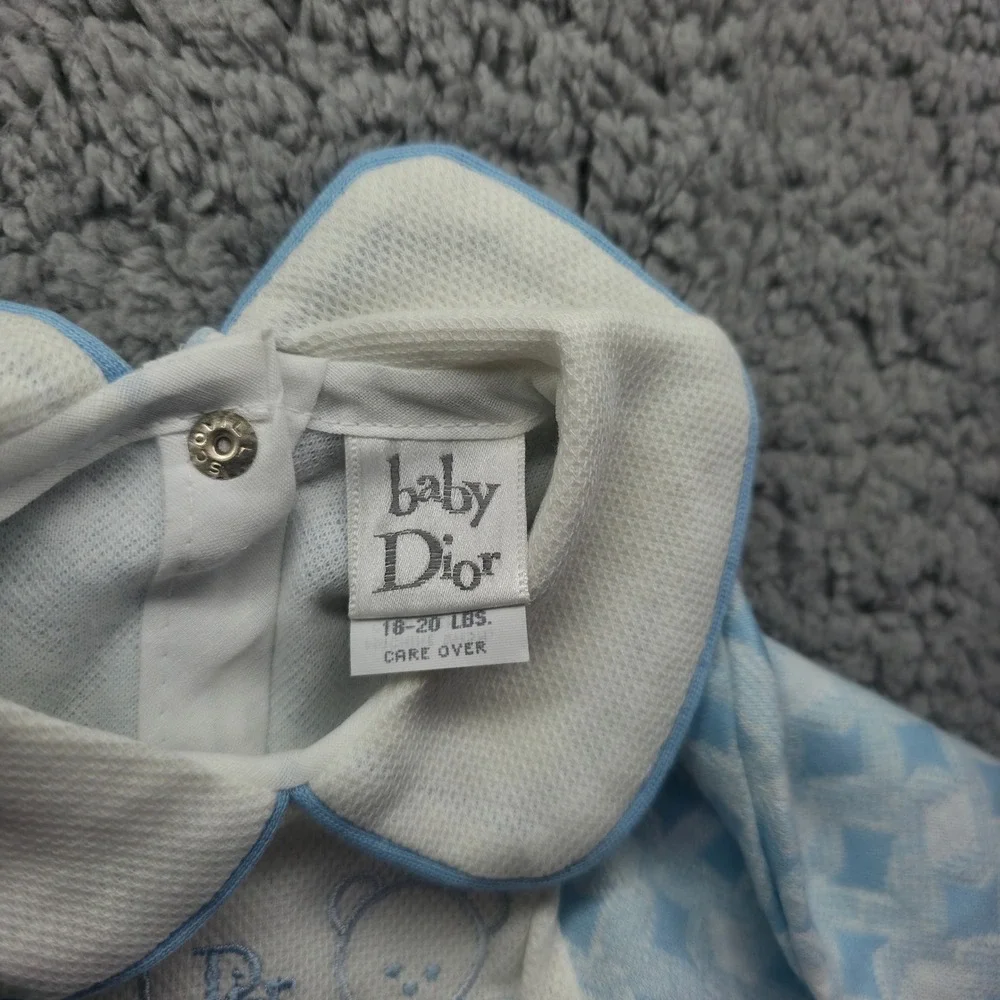 Baby Dior Vintage Blue Teddy Bear Romper One Piece 9M 331-611 NWT